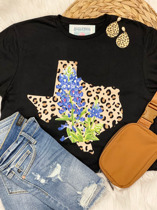 MADE TO ORDER Bluebonnet Leopard Texas Graphic Tee-Harps & Oli-Shop Anchored Bliss Women's Boutique Clothing Store