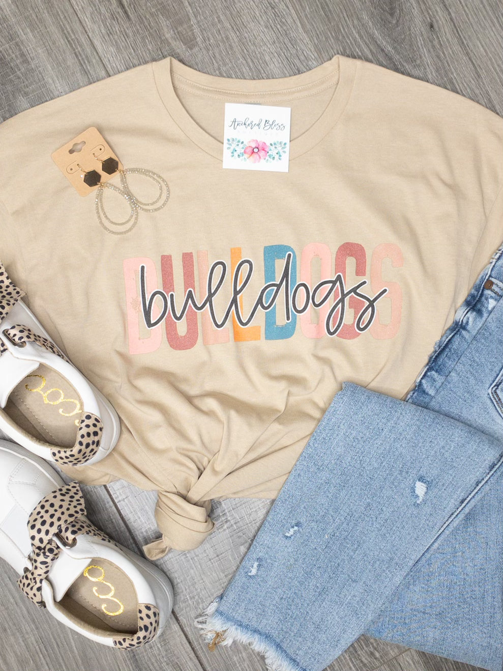 Colorful Bulldogs Script Graphic Tee-Harps & Oli-Shop Anchored Bliss Women's Boutique Clothing Store