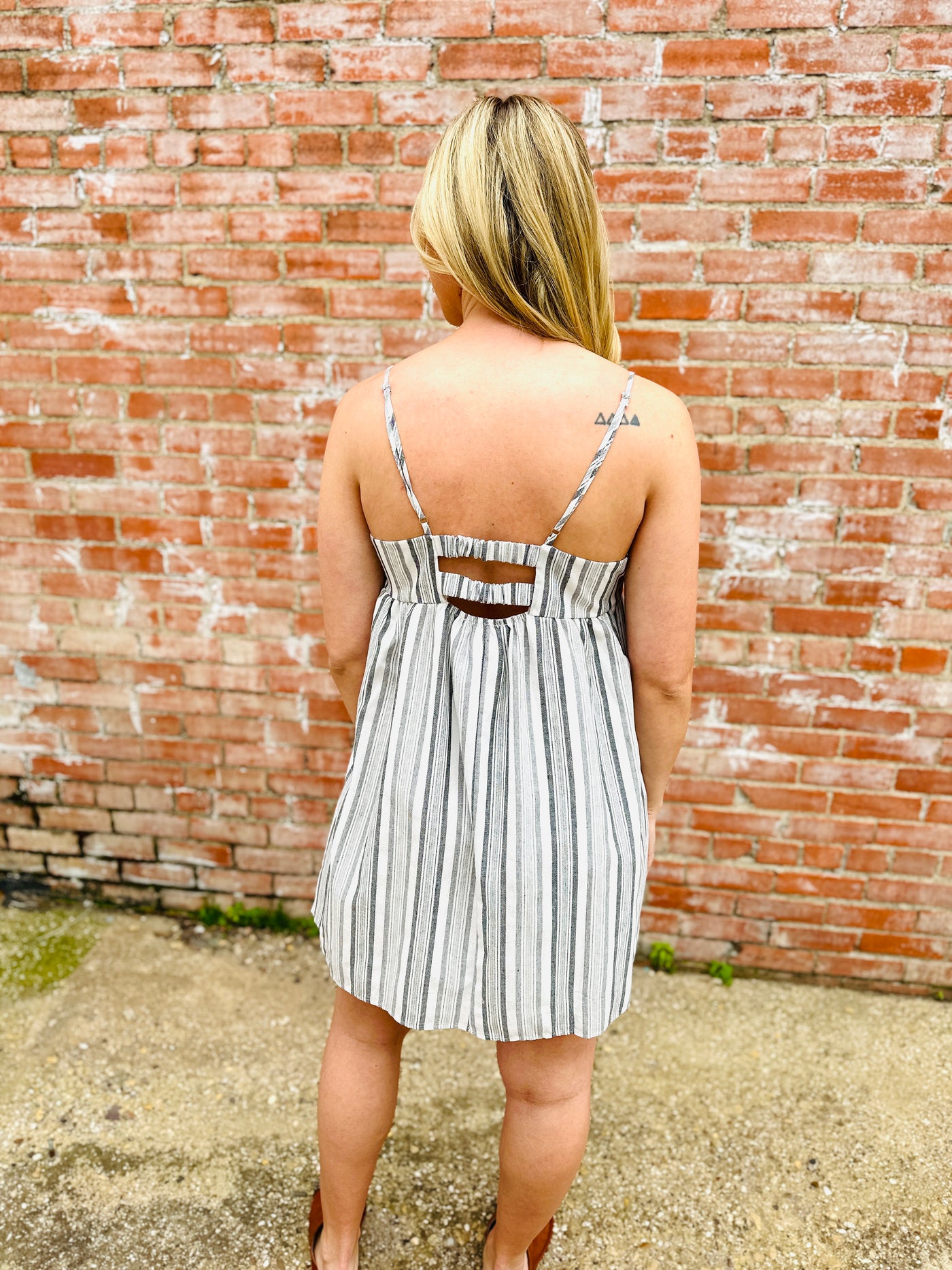 Exceed Expectations Linen Striped Dress • Black & Ivory-Andree by Unit-Shop Anchored Bliss Women's Boutique Clothing Store