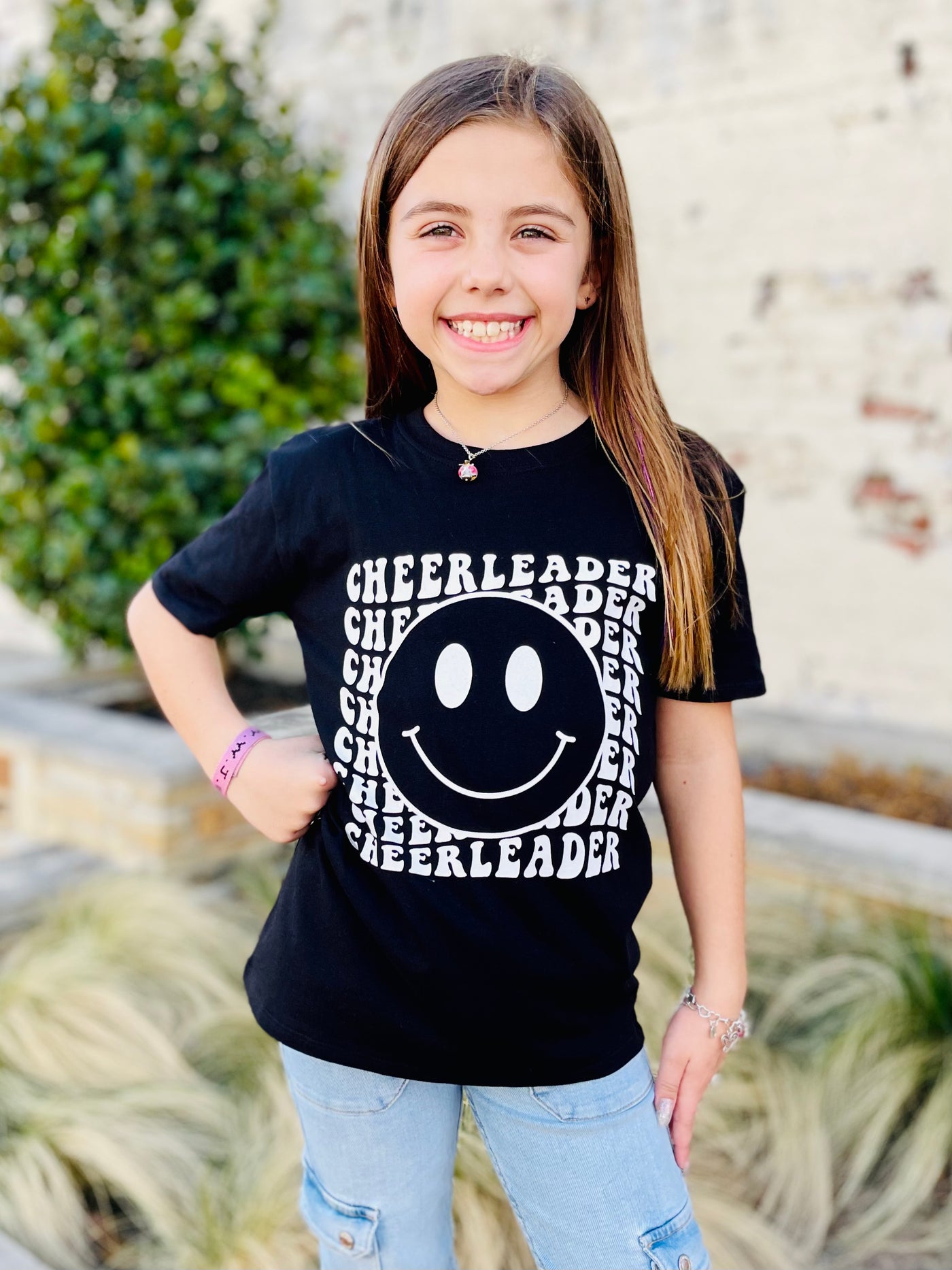 Cheerleader All Smiles Graphic Tee-Harps & Oli-Shop Anchored Bliss Women's Boutique Clothing Store