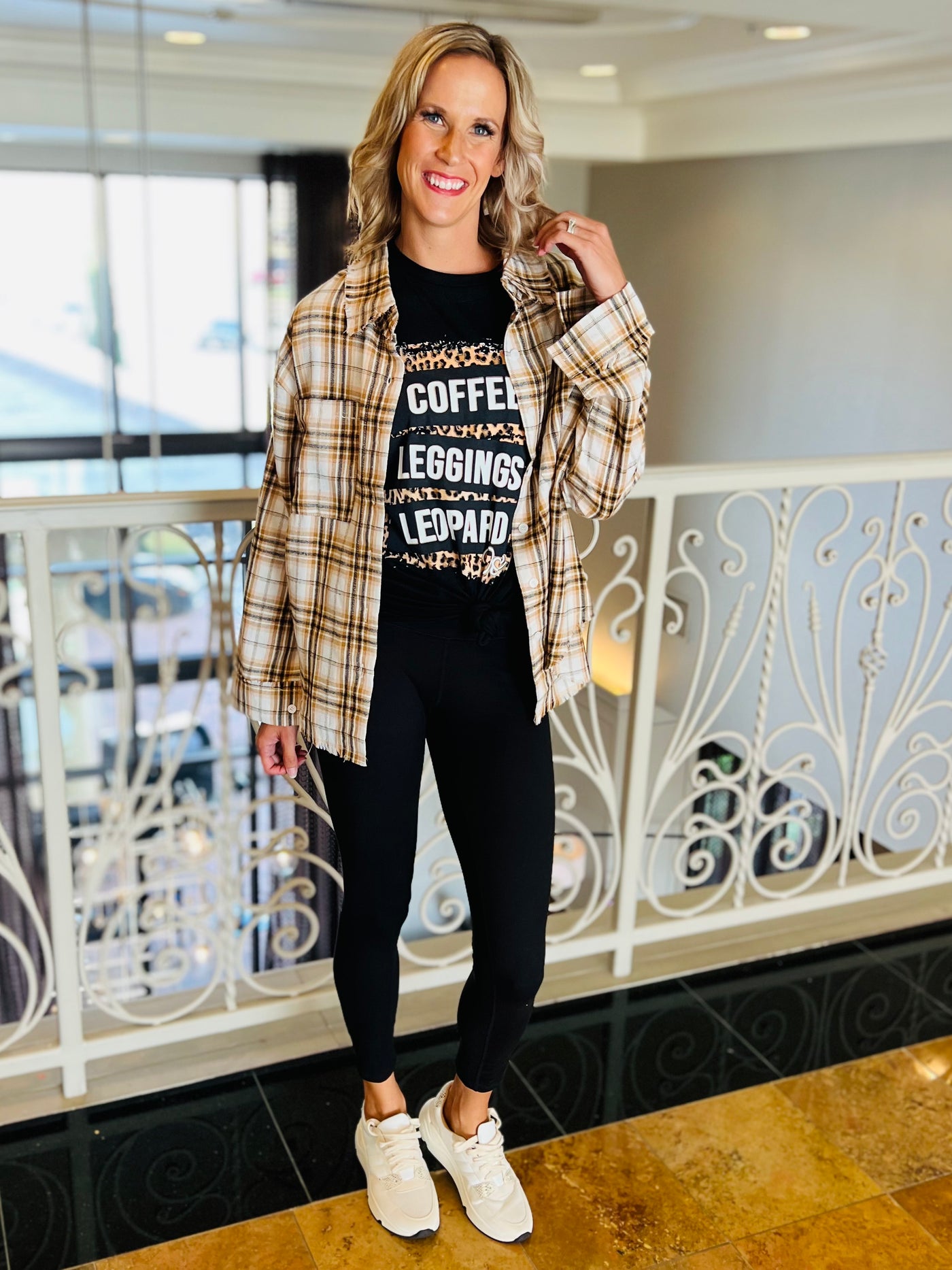 Coffee Leggings Leopard Done Graphic Tee-Harps & Oli-Shop Anchored Bliss Women's Boutique Clothing Store