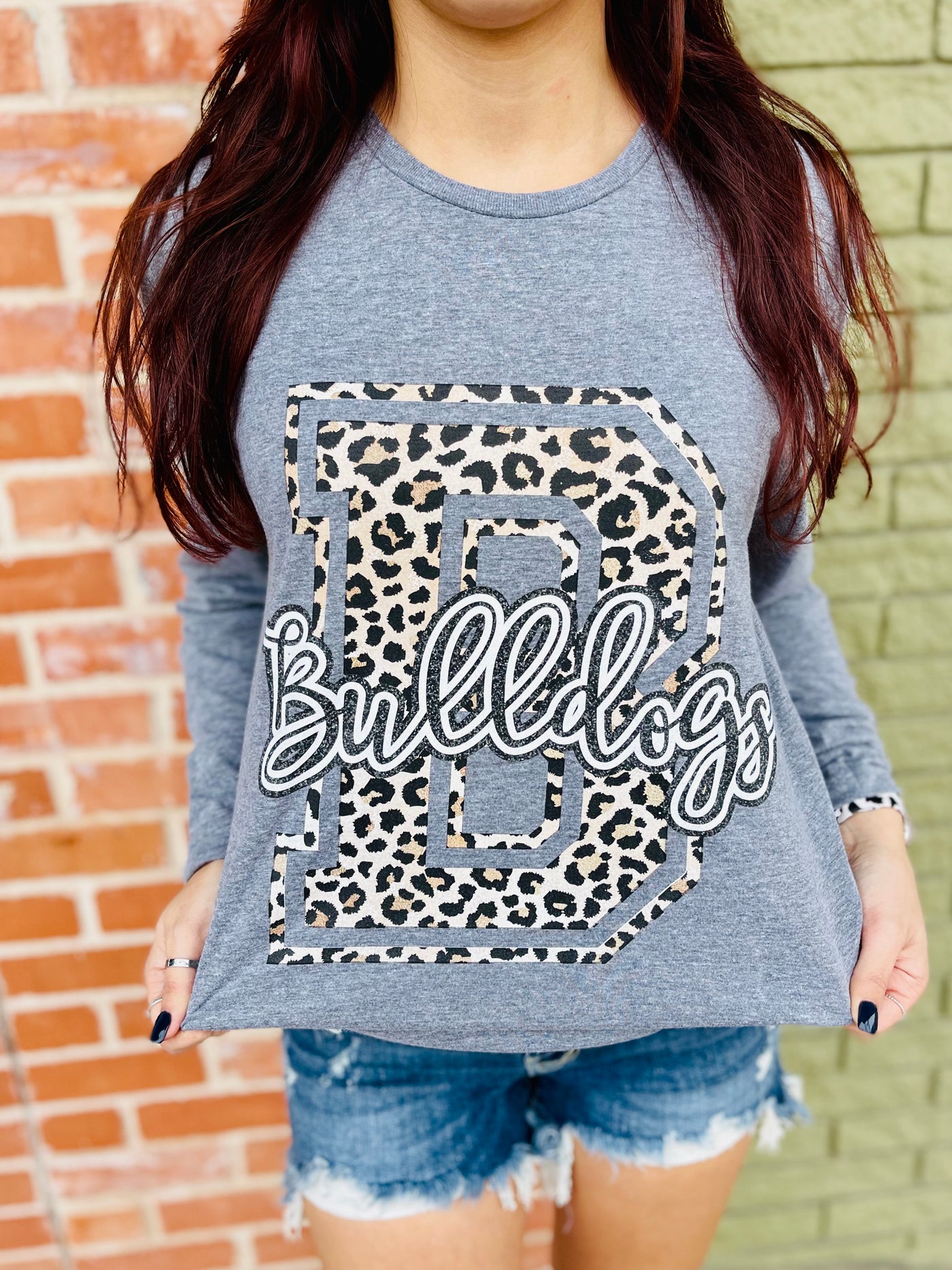 B Leopard Block Bulldogs Graphic Tee-Harps & Oli-Shop Anchored Bliss Women's Boutique Clothing Store
