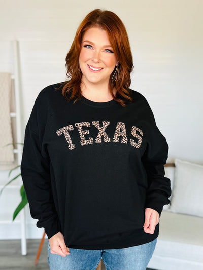 Texas Leopard Block Graphic Sweatshirt-Harps & Oli-Shop Anchored Bliss Women's Boutique Clothing Store