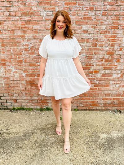 Amazed By You Flutter Sleeve Dress • White-Andree by Unit-Shop Anchored Bliss Women's Boutique Clothing Store