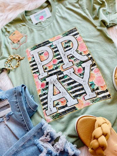 Pray Stripe + Floral Graphic Tee-Harps & Oli-Shop Anchored Bliss Women's Boutique Clothing Store