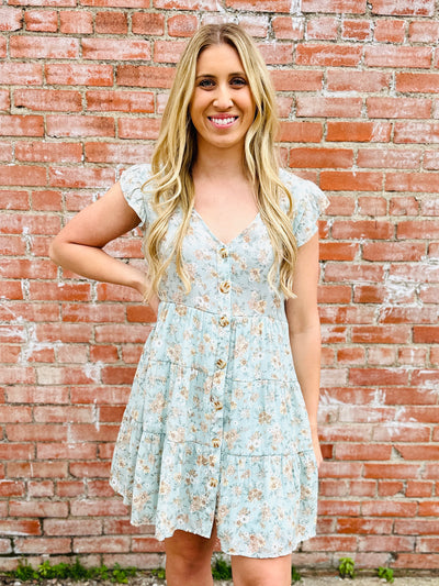 Fond Of You Floral Button Up Dress • Light Teal-Blu Pepper-Shop Anchored Bliss Women's Boutique Clothing Store