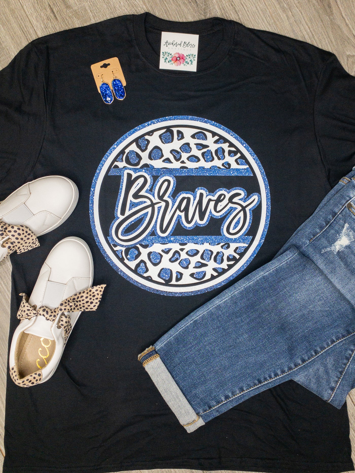 Braves Leopard Circle Graphic Tee-Harps & Oli-Shop Anchored Bliss Women's Boutique Clothing Store