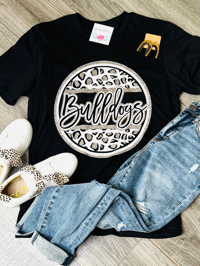 Bulldogs Leopard Circle Graphic Tee-Harps & Oli-Shop Anchored Bliss Women's Boutique Clothing Store