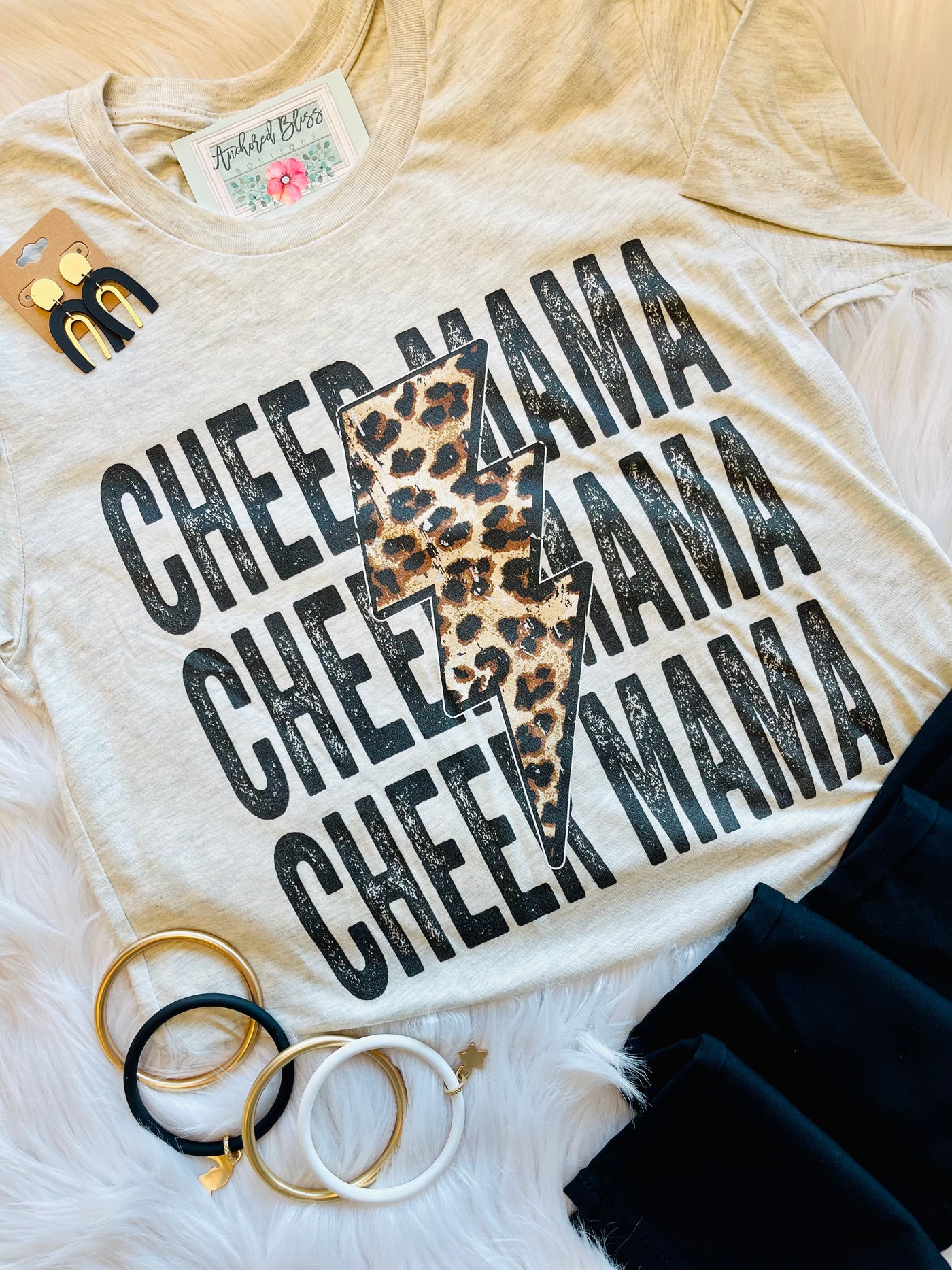 Cheer Mama Leopard Bolt Graphic Tee-Harps & Oli-Shop Anchored Bliss Women's Boutique Clothing Store