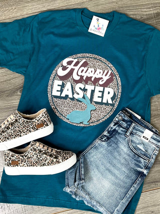 Pre-Order Leopard Circle Happy Easter Graphic Tee-Harps & Oli-Shop Anchored Bliss Women's Boutique Clothing Store