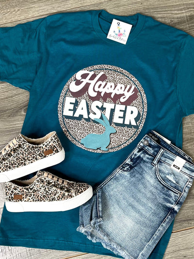 Leopard Circle Happy Easter Graphic Tee-Harps & Oli-Shop Anchored Bliss Women's Boutique Clothing Store