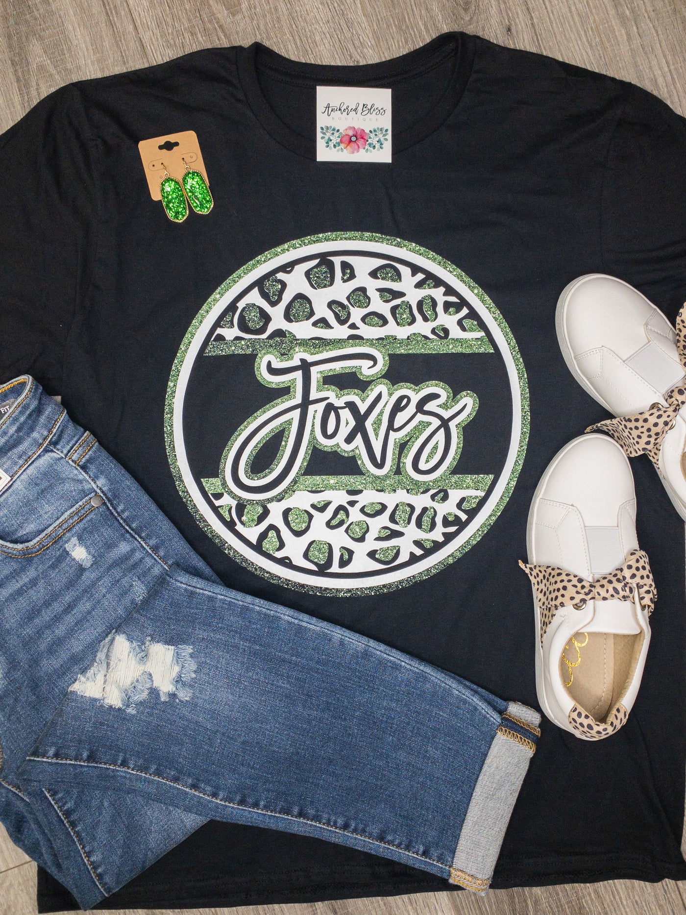 Foxes Leopard Circle Graphic Tee-Harps & Oli-Shop Anchored Bliss Women's Boutique Clothing Store