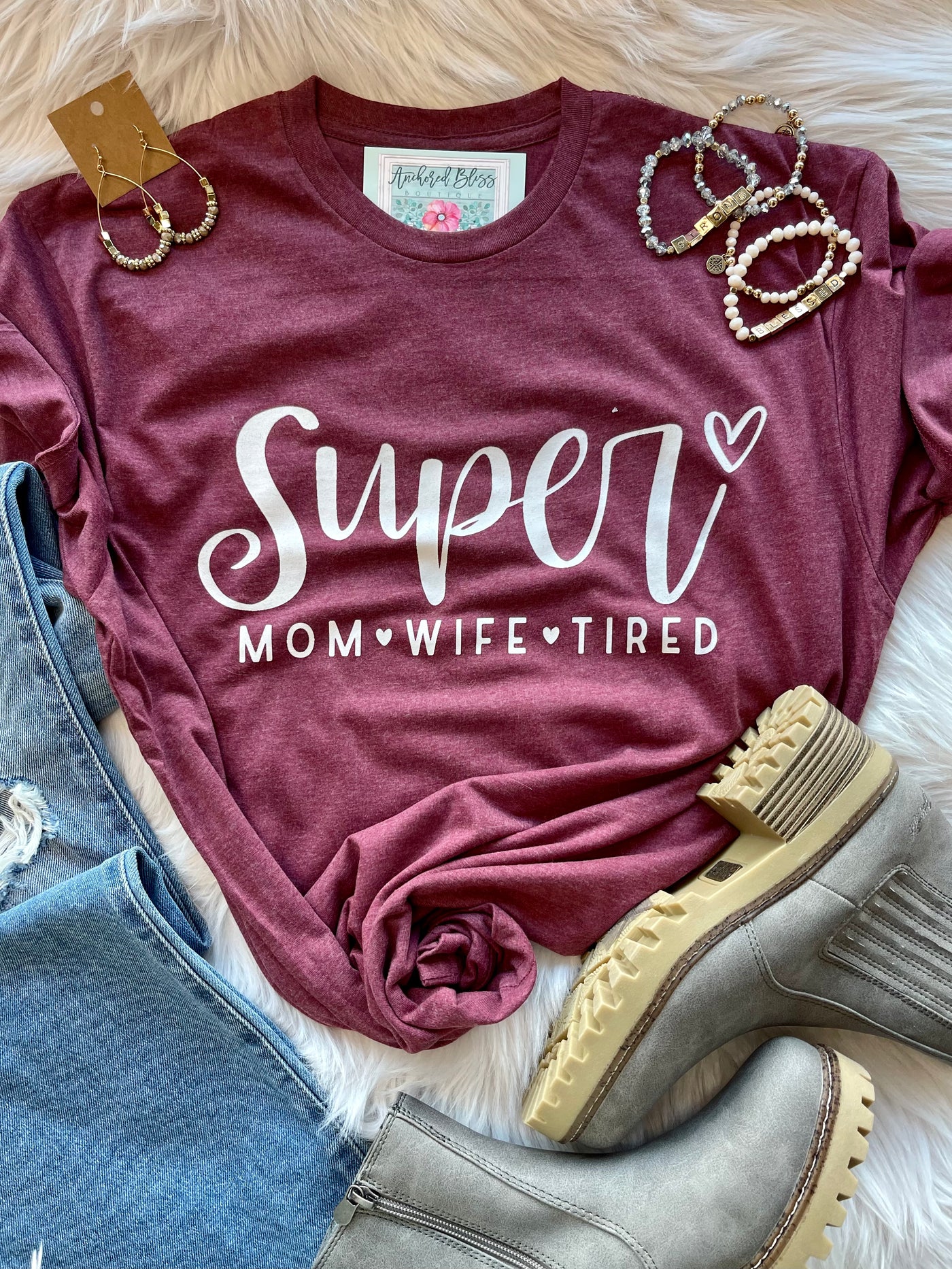 Super Mom Wife Tired Graphic Tee-Harps & Oli-Shop Anchored Bliss Women's Boutique Clothing Store