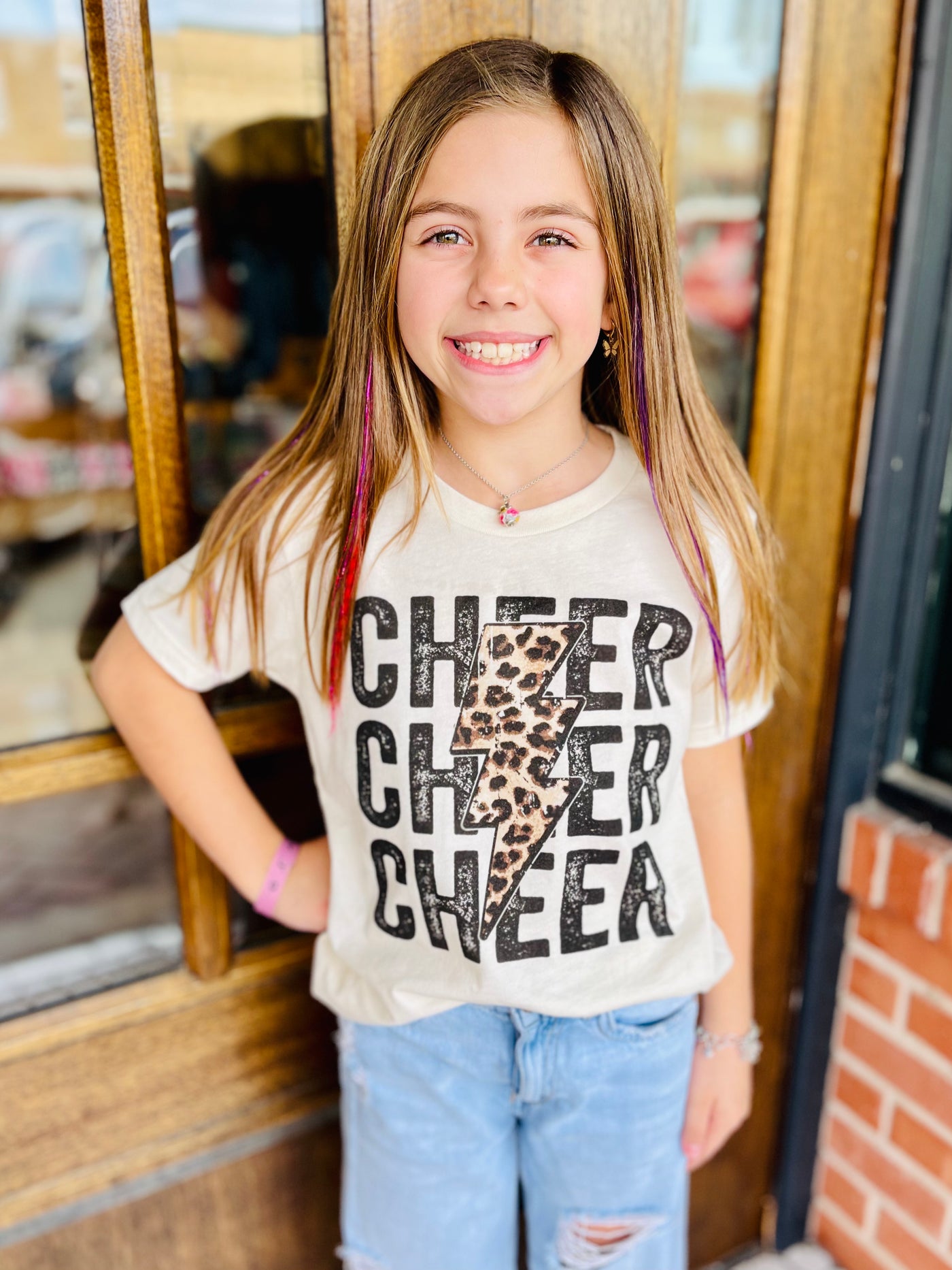 Leopard Bolt Cheer Graphic Tee-Harps & Oli-Shop Anchored Bliss Women's Boutique Clothing Store