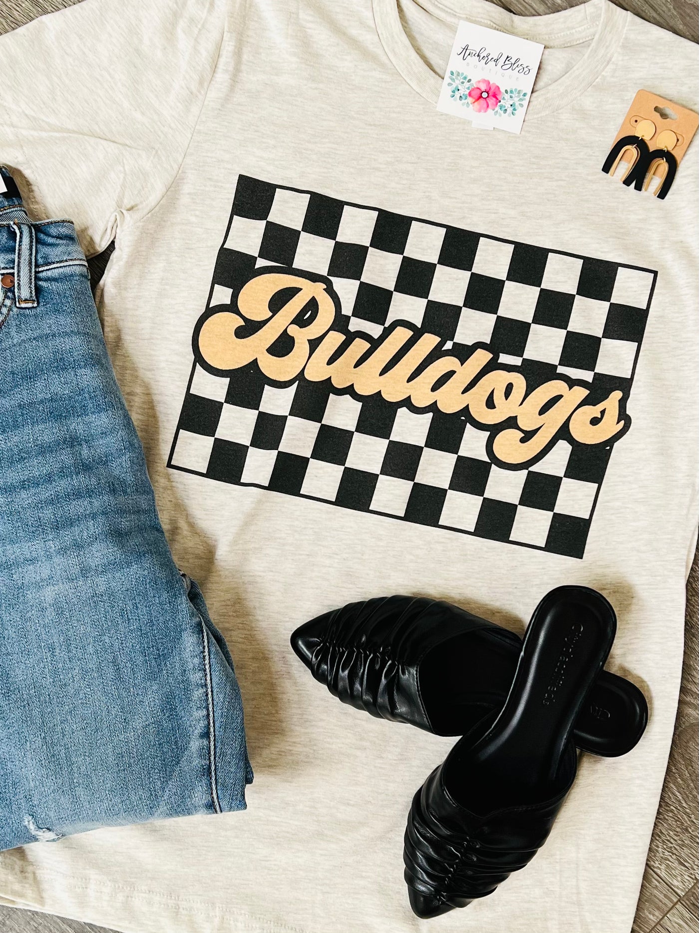Checkered Bulldogs Graphic Tee-Harps & Oli-Shop Anchored Bliss Women's Boutique Clothing Store