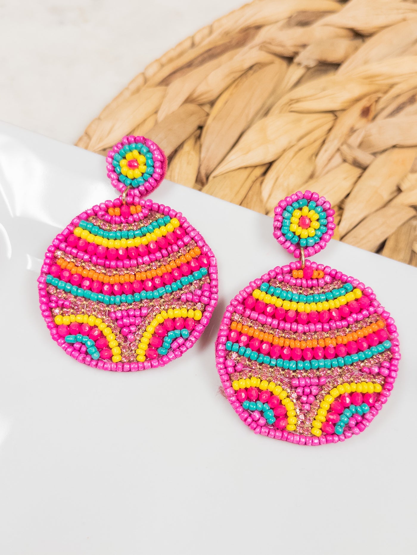 Adrianna Beaded Earrings-Suzie Q-Pink-Shop Anchored Bliss Women's Boutique Clothing Store
