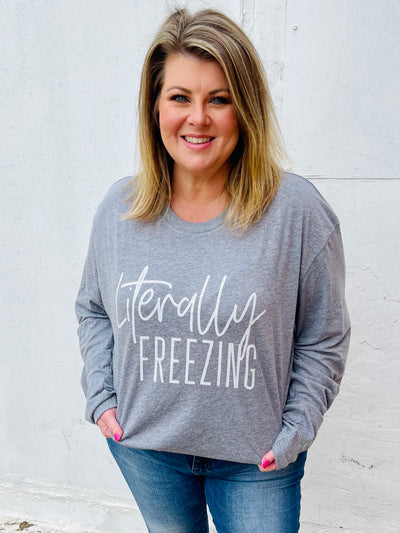 Literally Freezing Long Sleeve Graphic Tee-Harps & Oli-Shop Anchored Bliss Women's Boutique Clothing Store