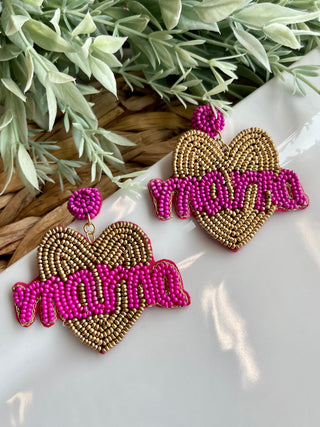 Mama Beaded Earrings • Fuchsia-DMC-Shop Anchored Bliss Women's Boutique Clothing Store